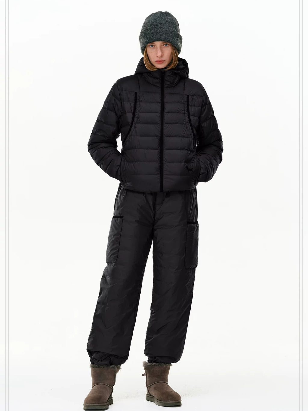 PCLP 90% White Duck Down Embroidered Hooded Commuter Regular Women Down Jacket