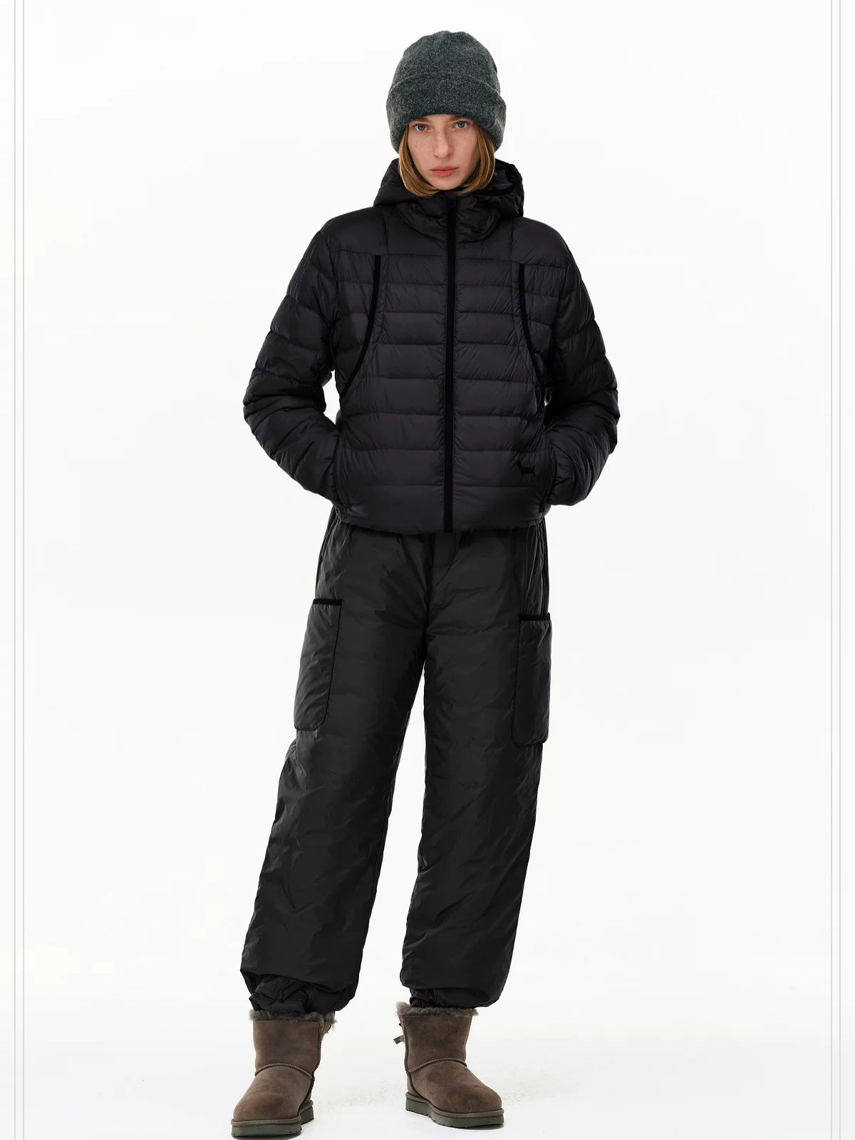 PCLP 90% White Duck Down Embroidered Hooded Commuter Regular Women Down Jacket