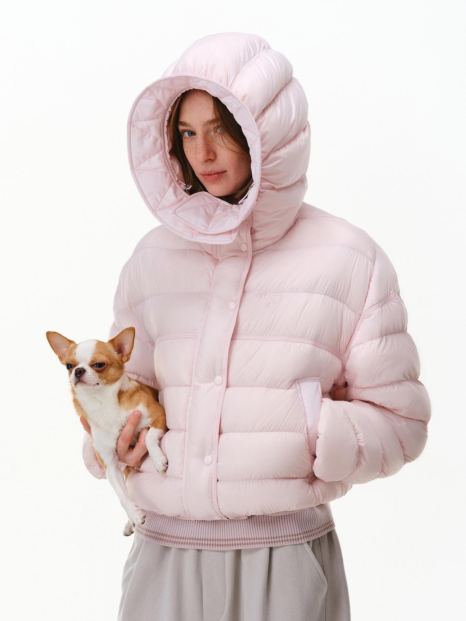 PCLP 90% White Duck Down Hooded Embroidered Artistic Geometric Women Down Jacket