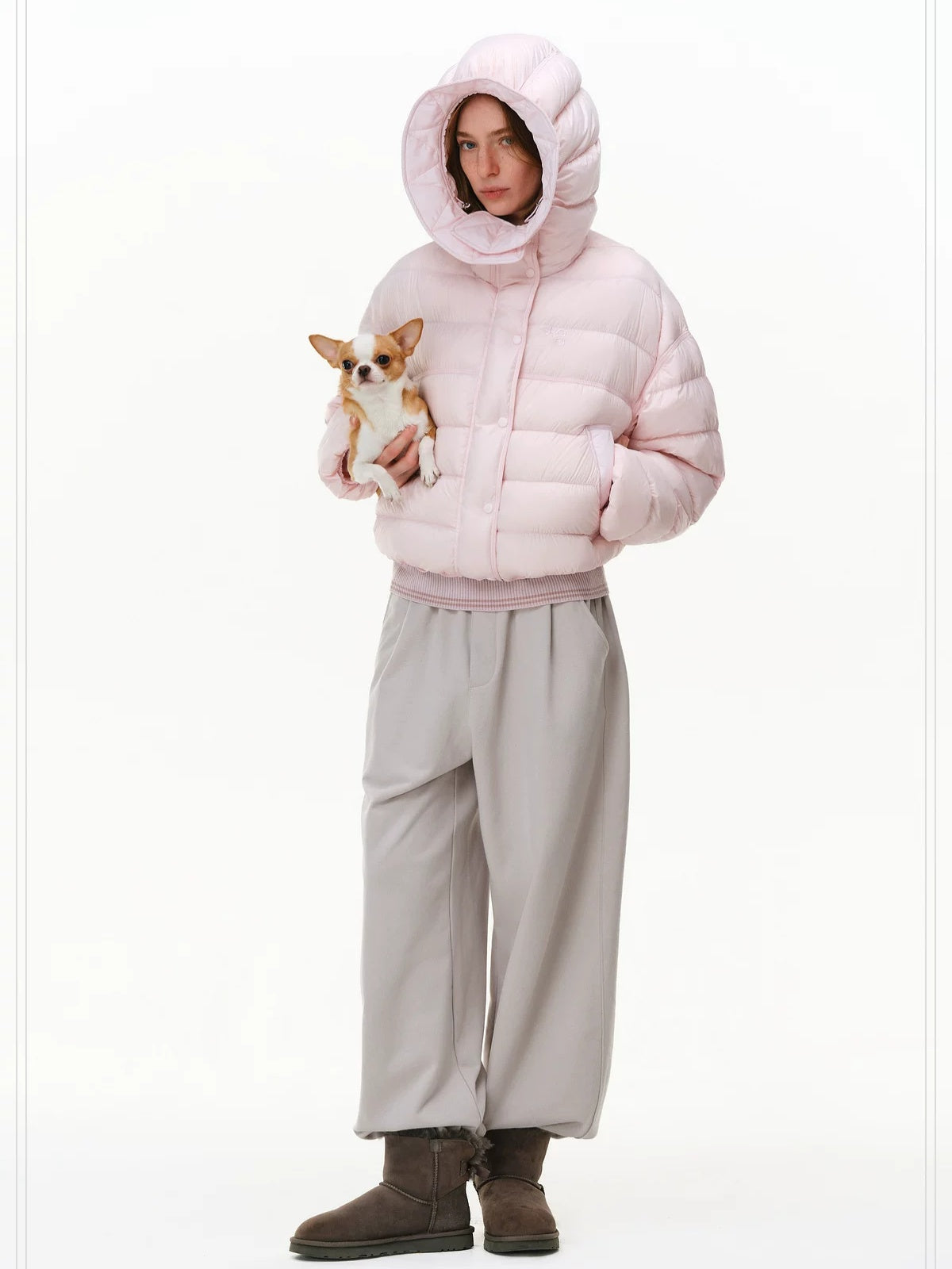 PCLP 90% White Duck Down Hooded Embroidered Artistic Geometric Women Down Jacket