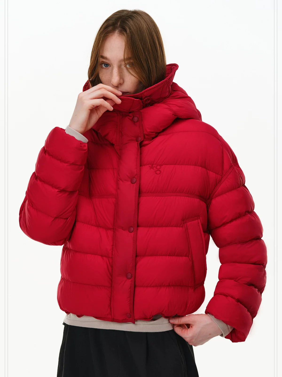 PCLP 90% White Duck Down Hooded Embroidered Artistic Geometric Women Down Jacket