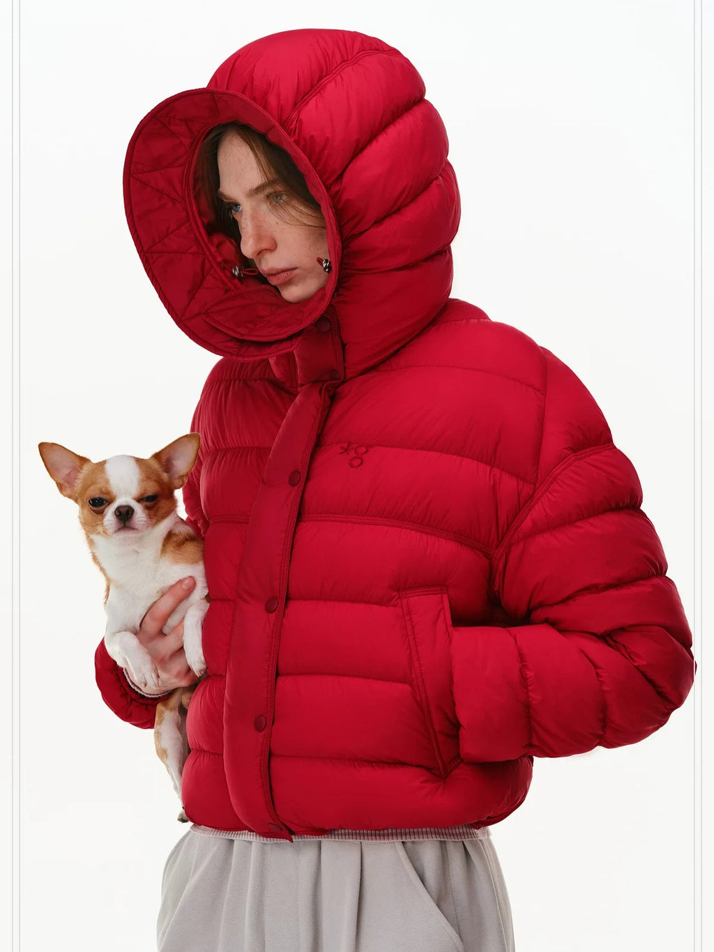 PCLP 90% White Duck Down Hooded Embroidered Artistic Geometric Women Down Jacket