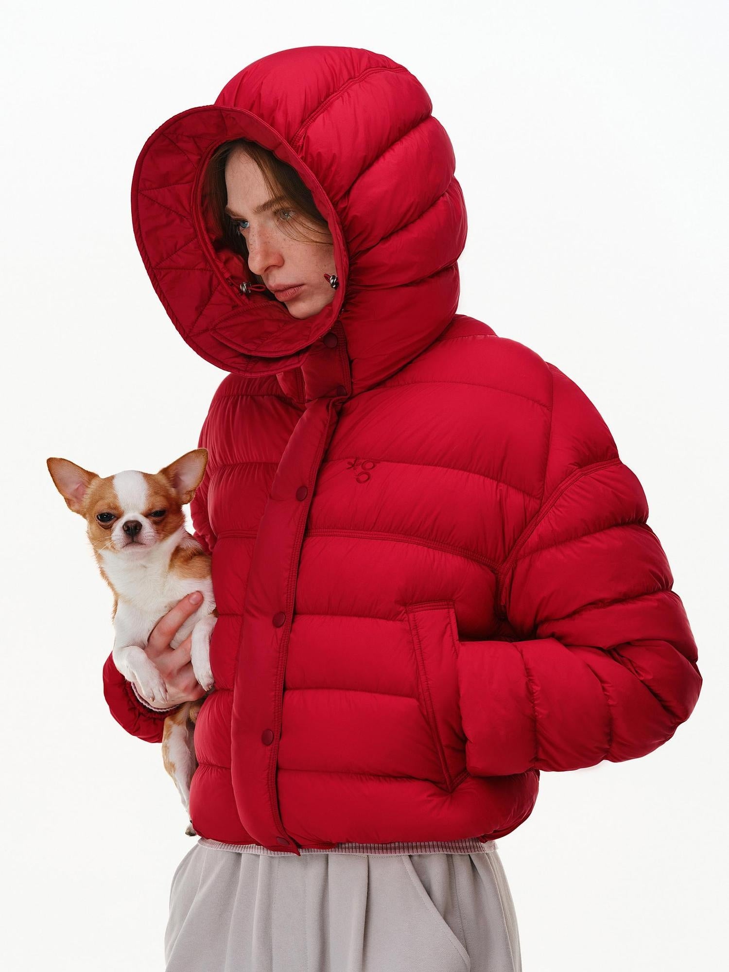 PCLP 90% White Duck Down Hooded Embroidered Artistic Geometric Women Down Jacket