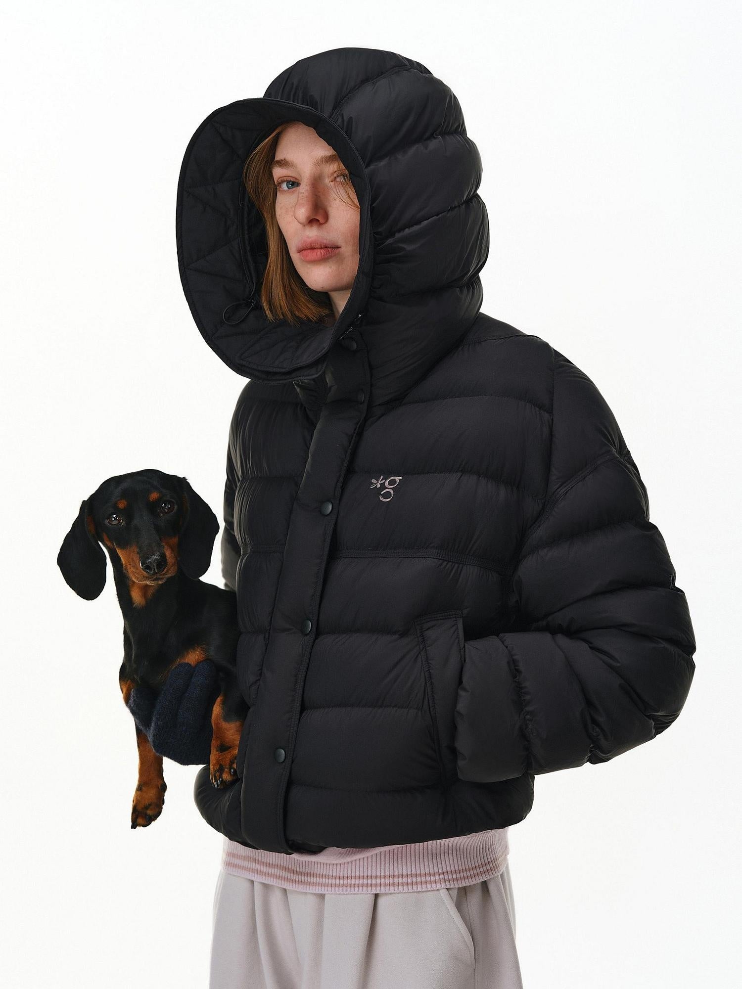 PCLP 90% White Duck Down Hooded Embroidered Artistic Geometric Women Down Jacket