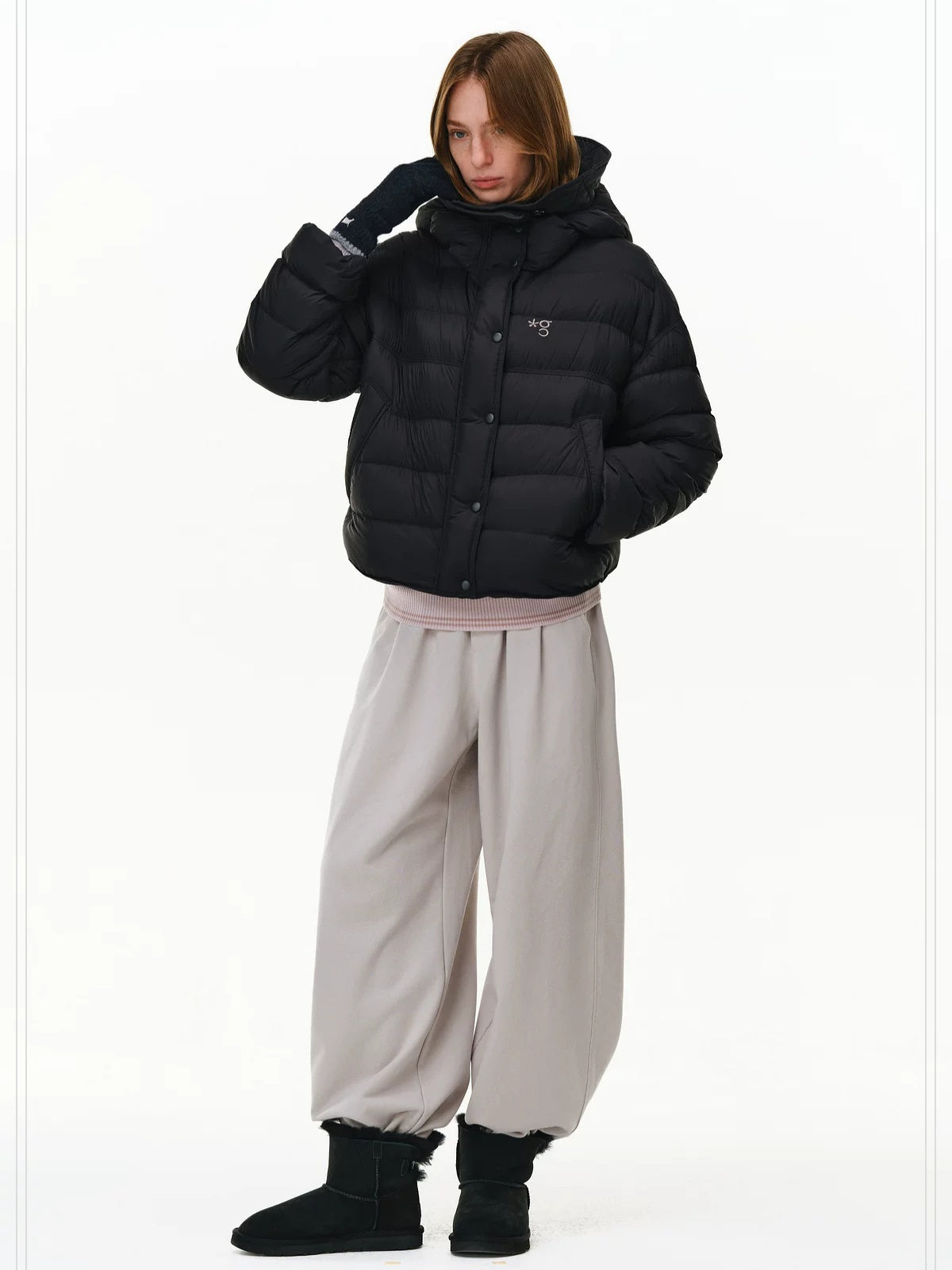 PCLP 90% White Duck Down Hooded Embroidered Artistic Geometric Women Down Jacket