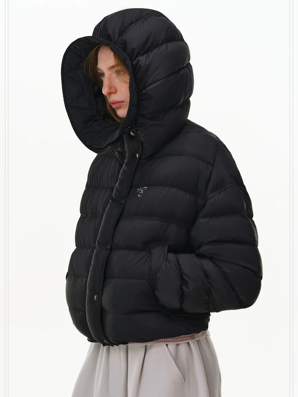 PCLP 90% White Duck Down Hooded Embroidered Artistic Geometric Women Down Jacket