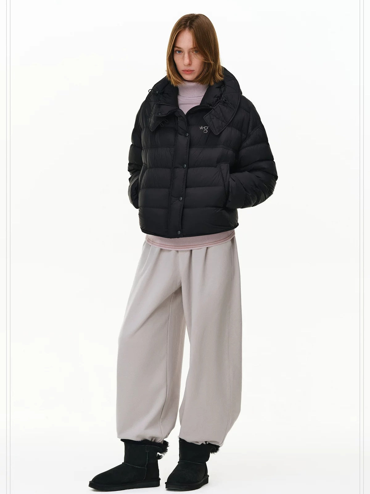 PCLP 90% White Duck Down Hooded Embroidered Artistic Geometric Women Down Jacket