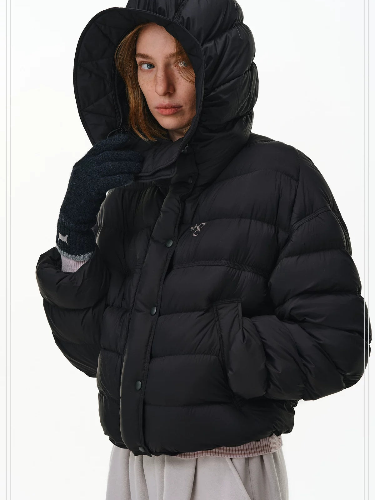 PCLP 90% White Duck Down Hooded Embroidered Artistic Geometric Women Down Jacket