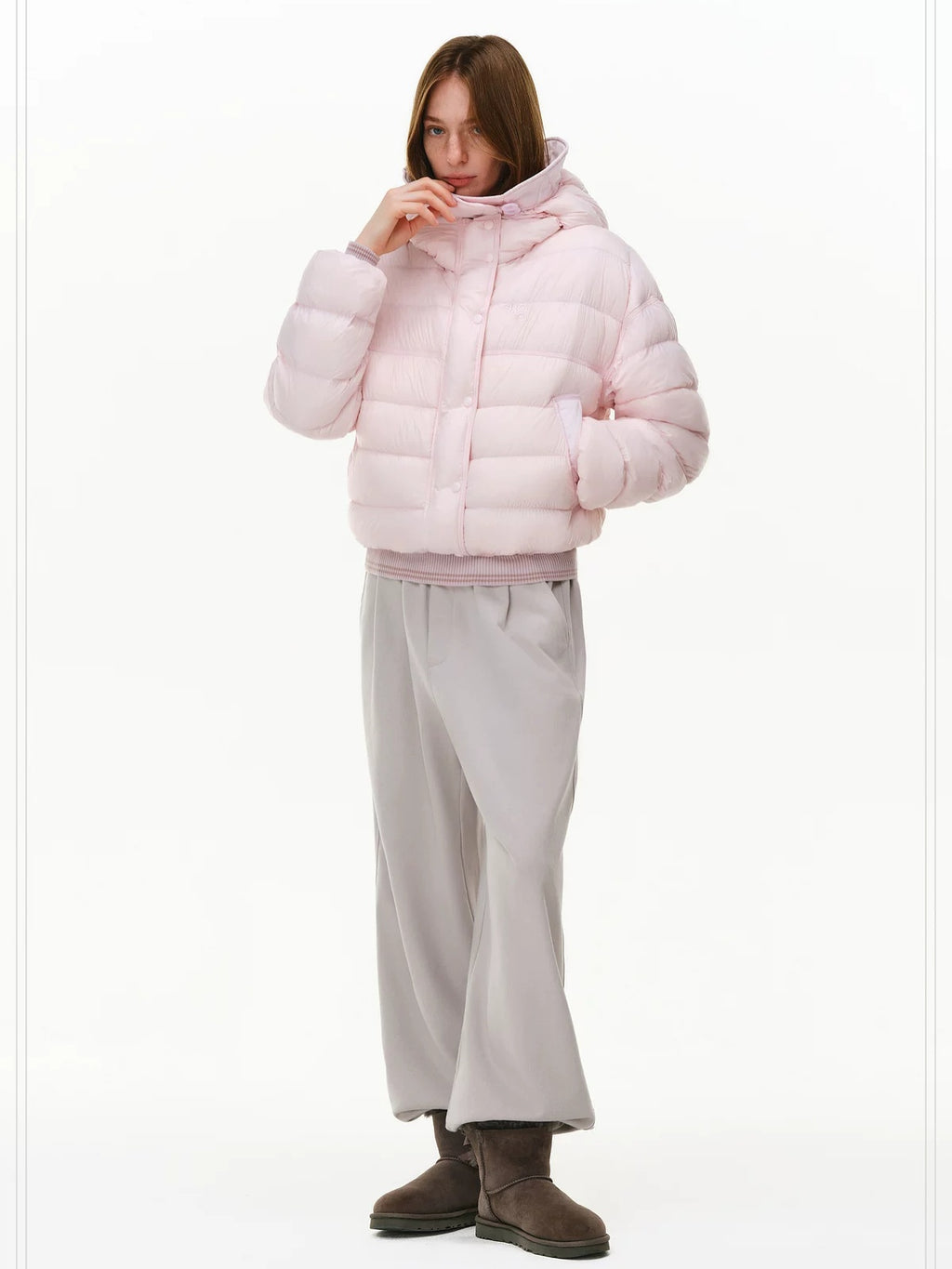 PCLP 90% White Duck Down Hooded Embroidered Artistic Geometric Women Down Jacket