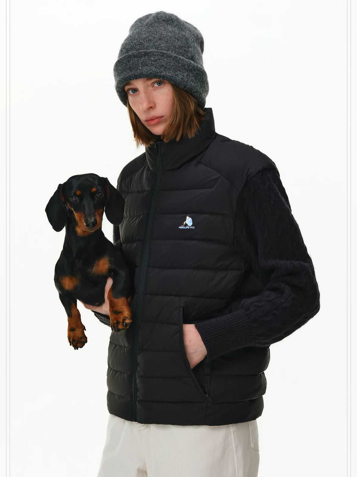 PCLP 90% White Duck Down Spliced Geometric Youth Regular Fit Women Nylon Down Jacket