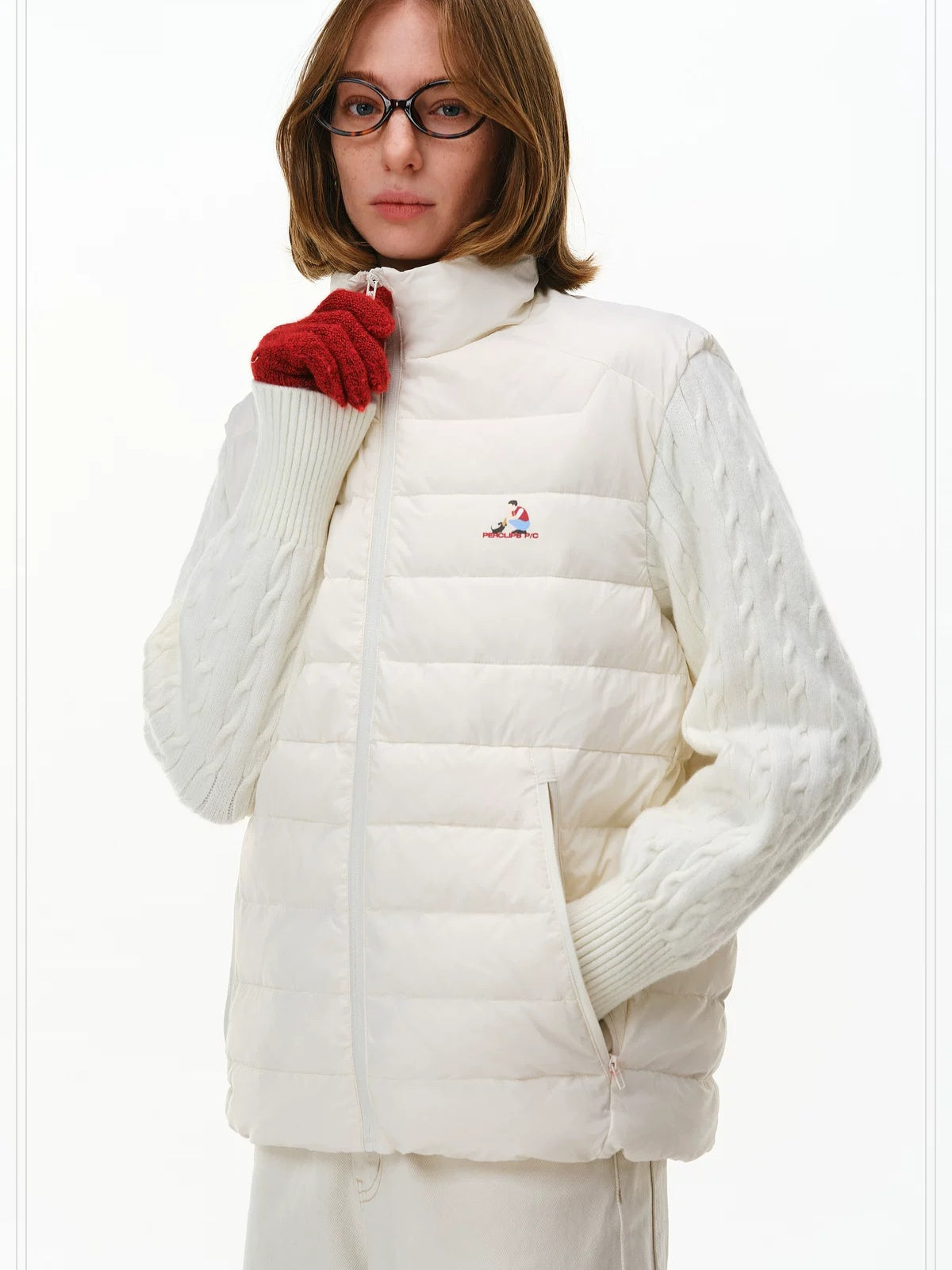 PCLP 90% White Duck Down Spliced Geometric Youth Regular Fit Women Nylon Down Jacket