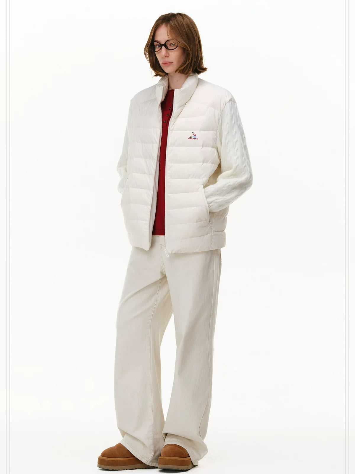 PCLP 90% White Duck Down Spliced Geometric Youth Regular Fit Women Nylon Down Jacket