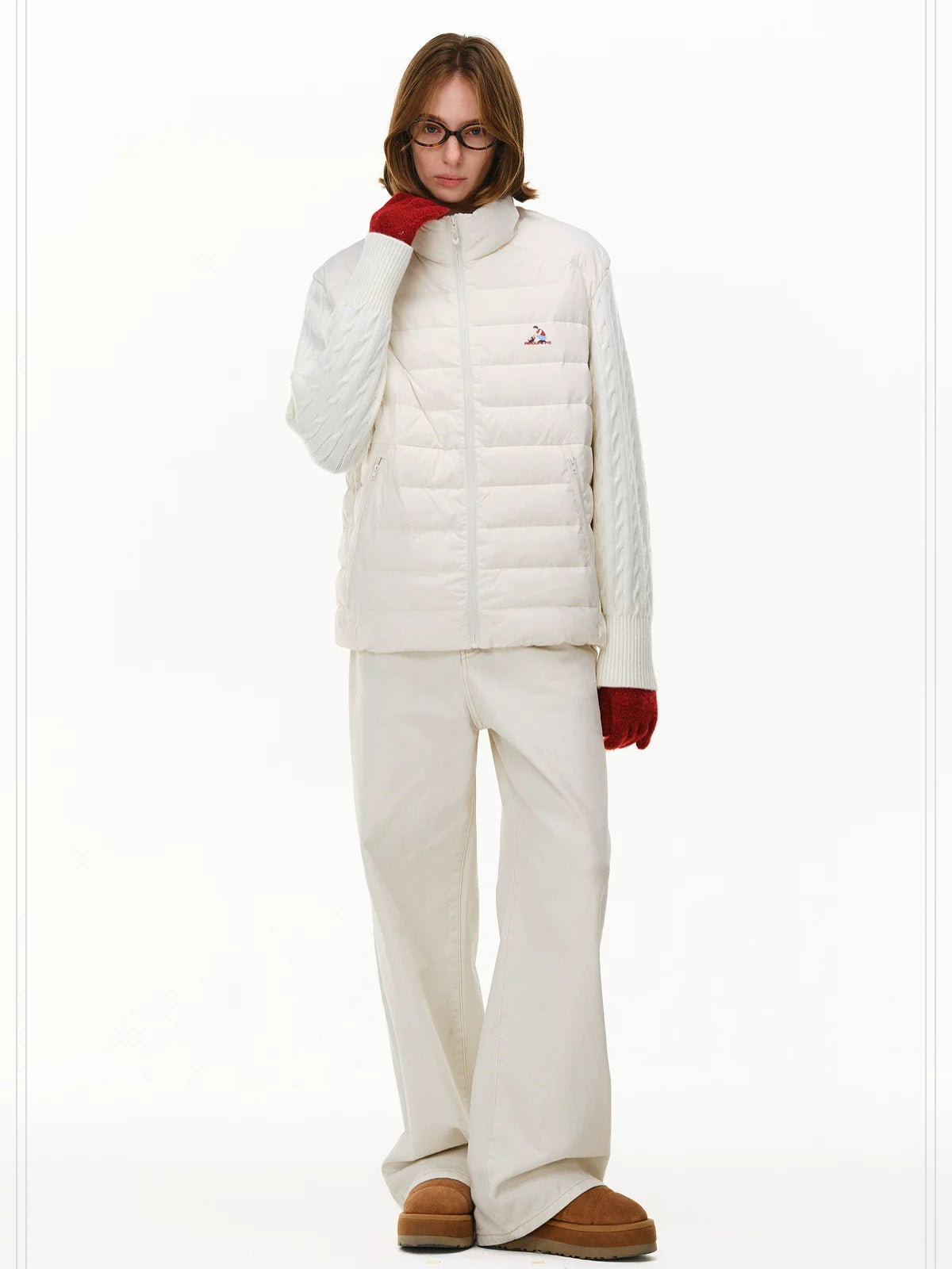 PCLP 90% White Duck Down Spliced Geometric Youth Regular Fit Women Nylon Down Jacket