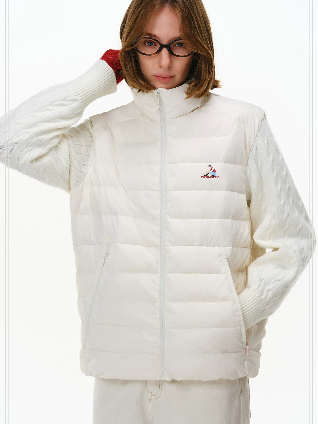 PCLP 90% White Duck Down Spliced Geometric Youth Regular Fit Women Nylon Down Jacket