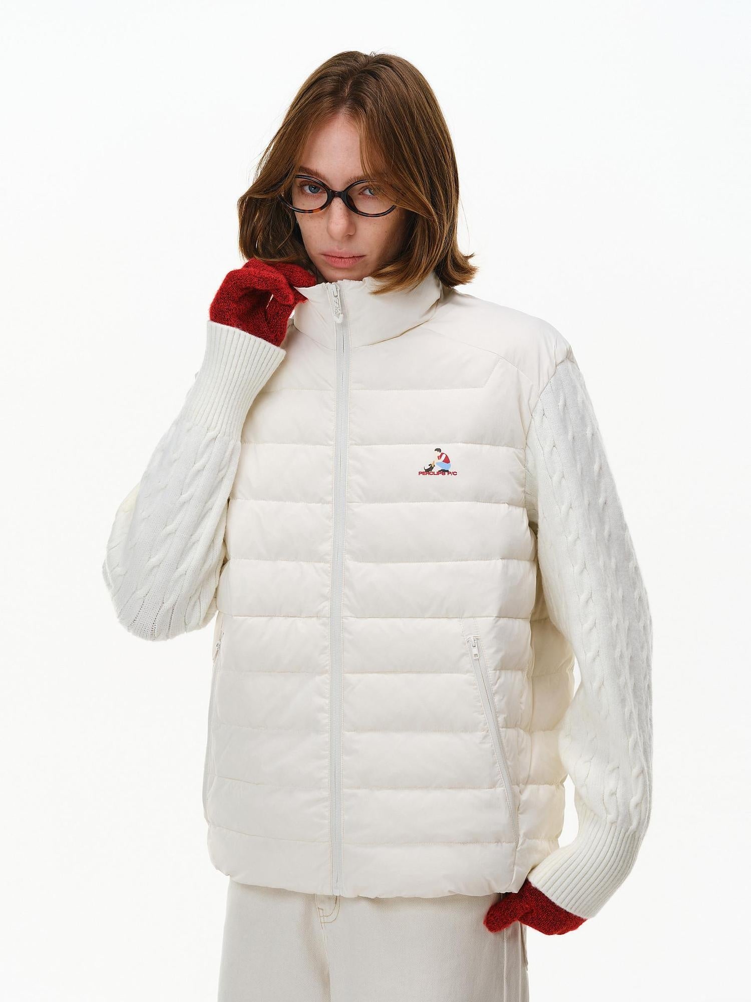PCLP 90% White Duck Down Spliced Geometric Youth Regular Fit Women Nylon Down Jacket