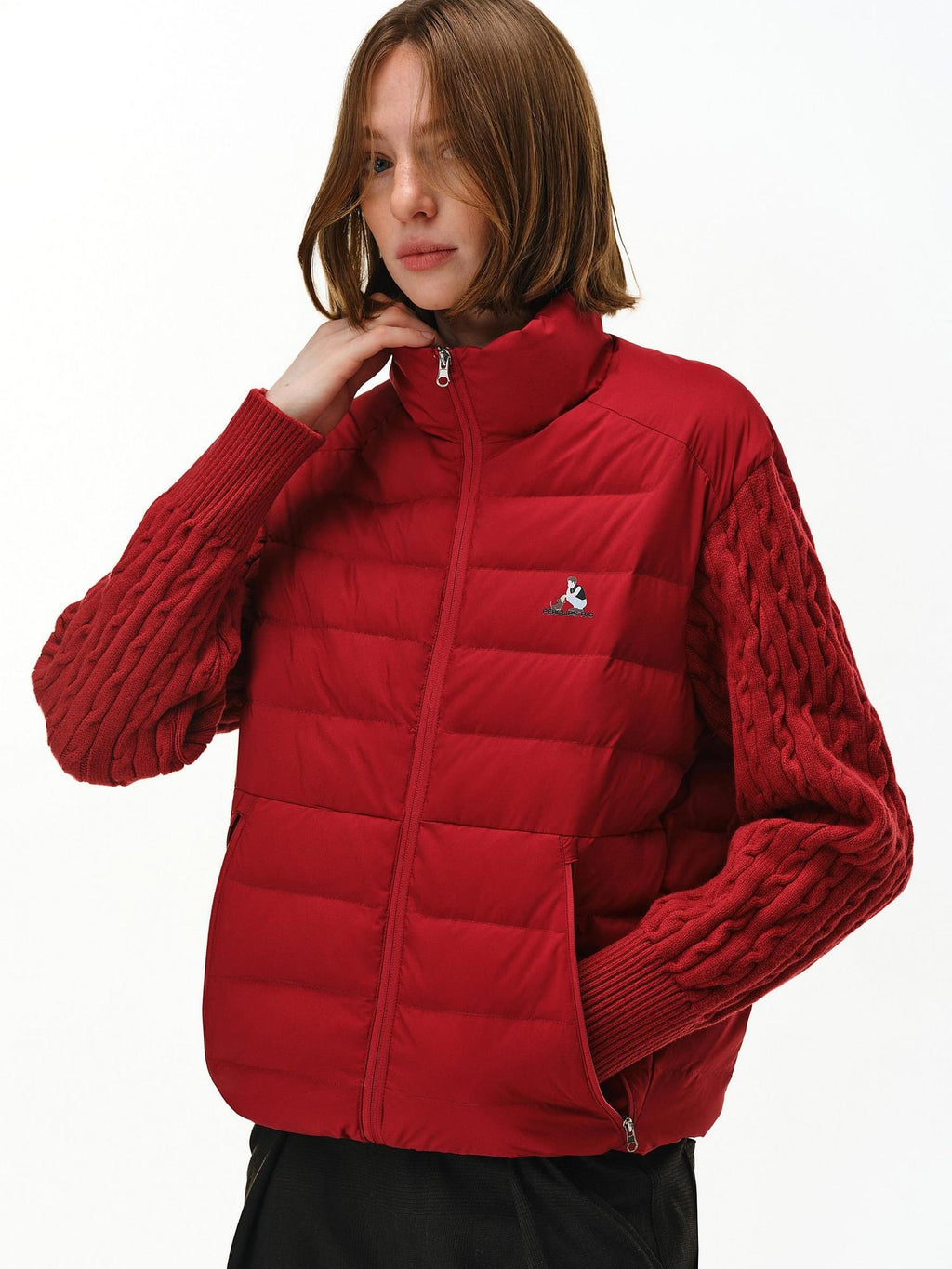 PCLP 90% White Duck Down Spliced Geometric Youth Regular Fit Women Nylon Down Jacket