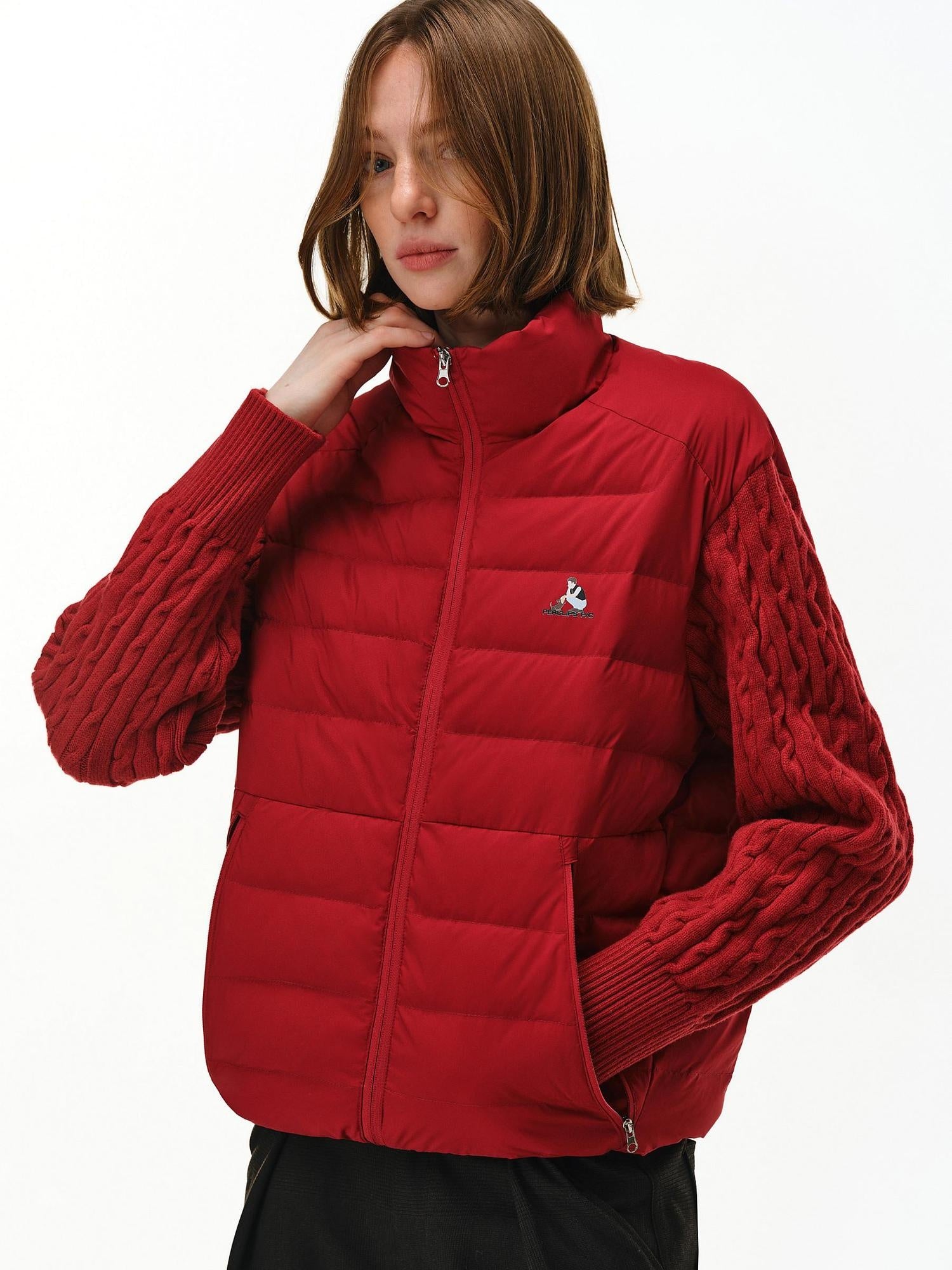 PCLP 90% White Duck Down Spliced Geometric Youth Regular Fit Women Nylon Down Jacket