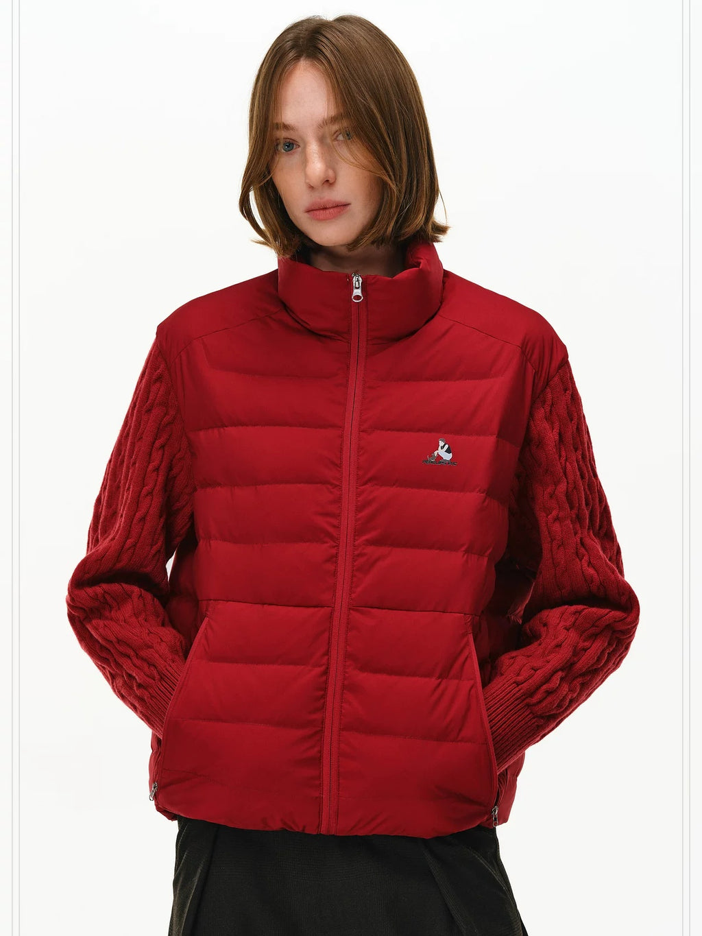 PCLP 90% White Duck Down Spliced Geometric Youth Regular Fit Women Nylon Down Jacket