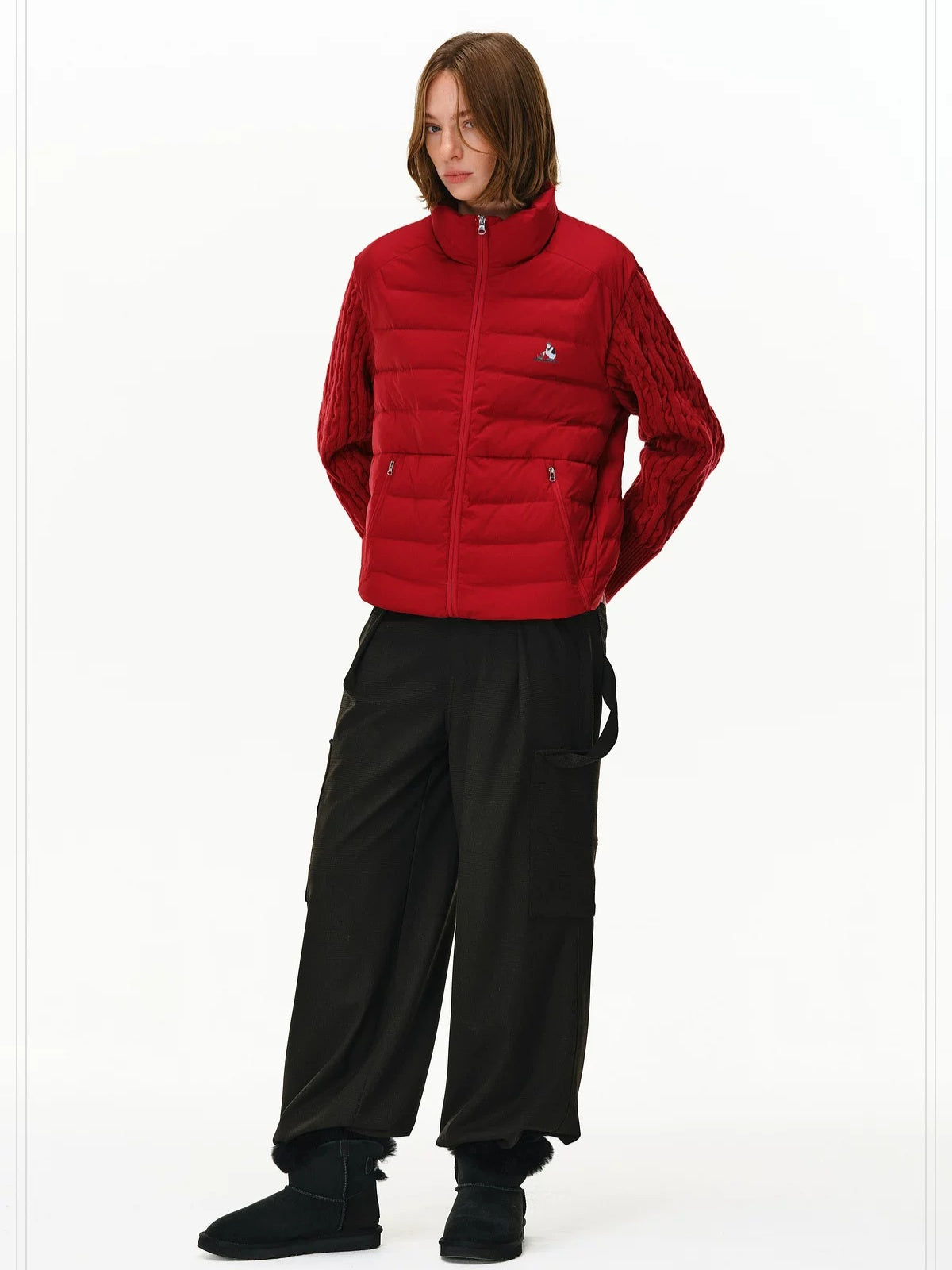 PCLP 90% White Duck Down Spliced Geometric Youth Regular Fit Women Nylon Down Jacket