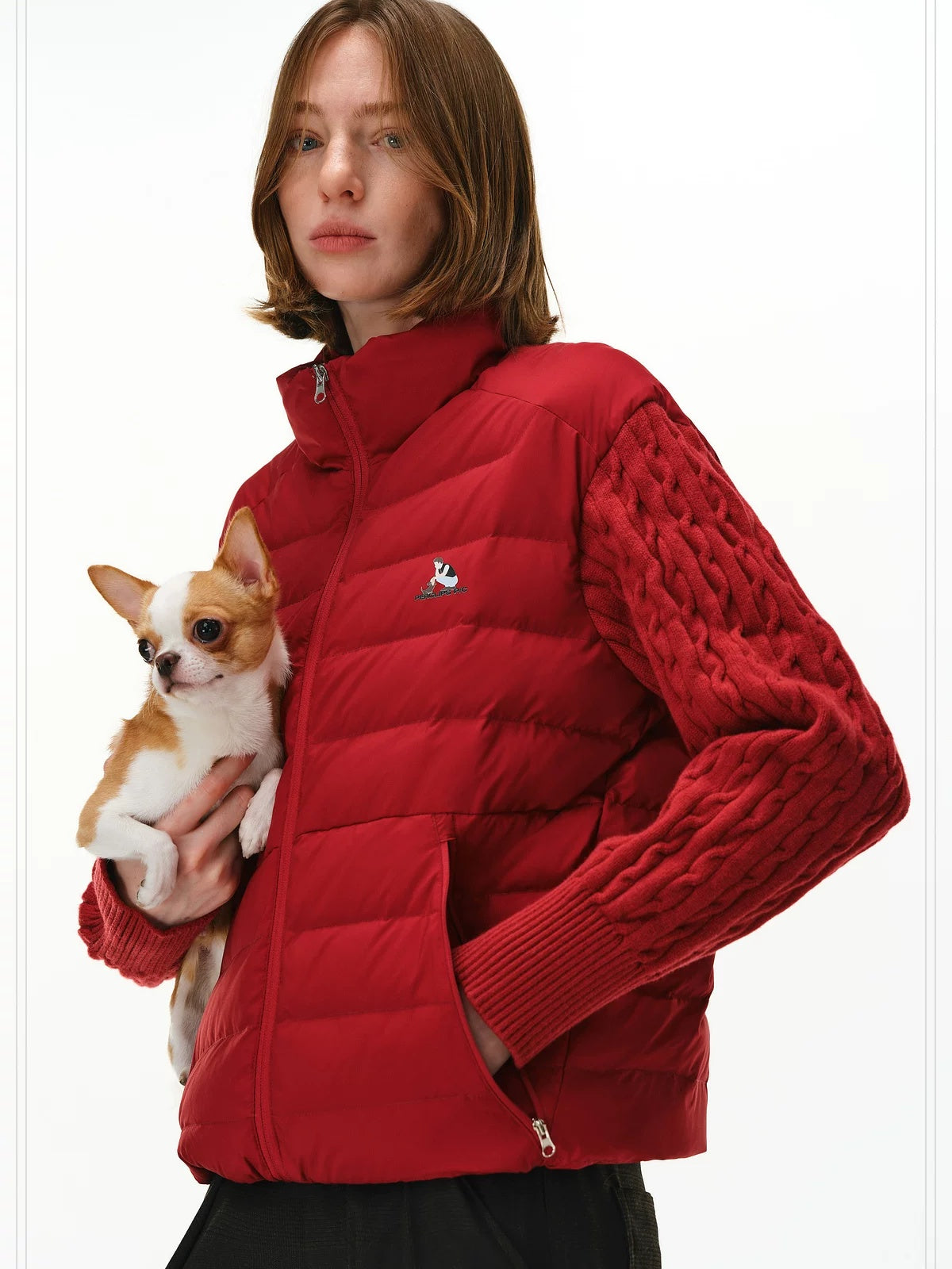 PCLP 90% White Duck Down Spliced Geometric Youth Regular Fit Women Nylon Down Jacket