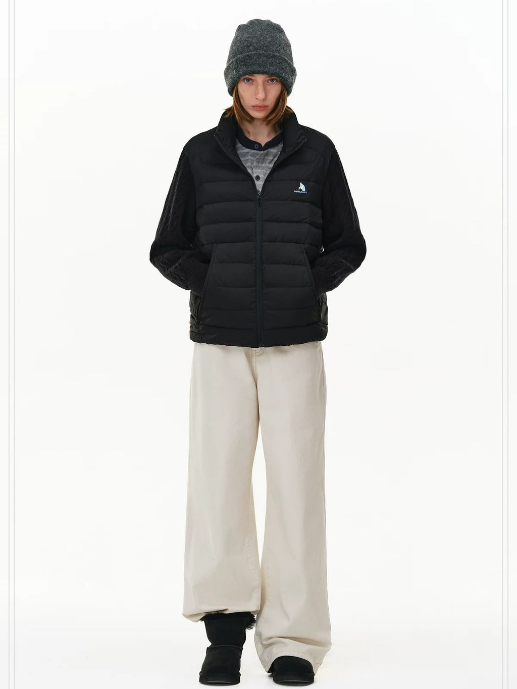 PCLP 90% White Duck Down Spliced Geometric Youth Regular Fit Women Nylon Down Jacket