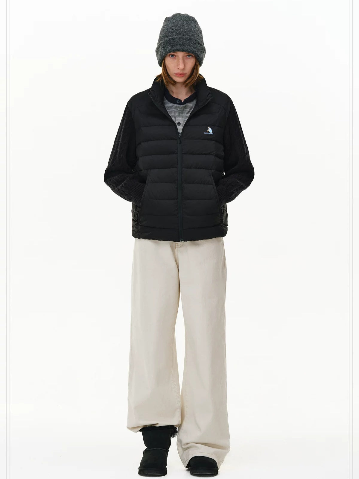 PCLP 90% White Duck Down Spliced Geometric Youth Regular Fit Women Nylon Down Jacket