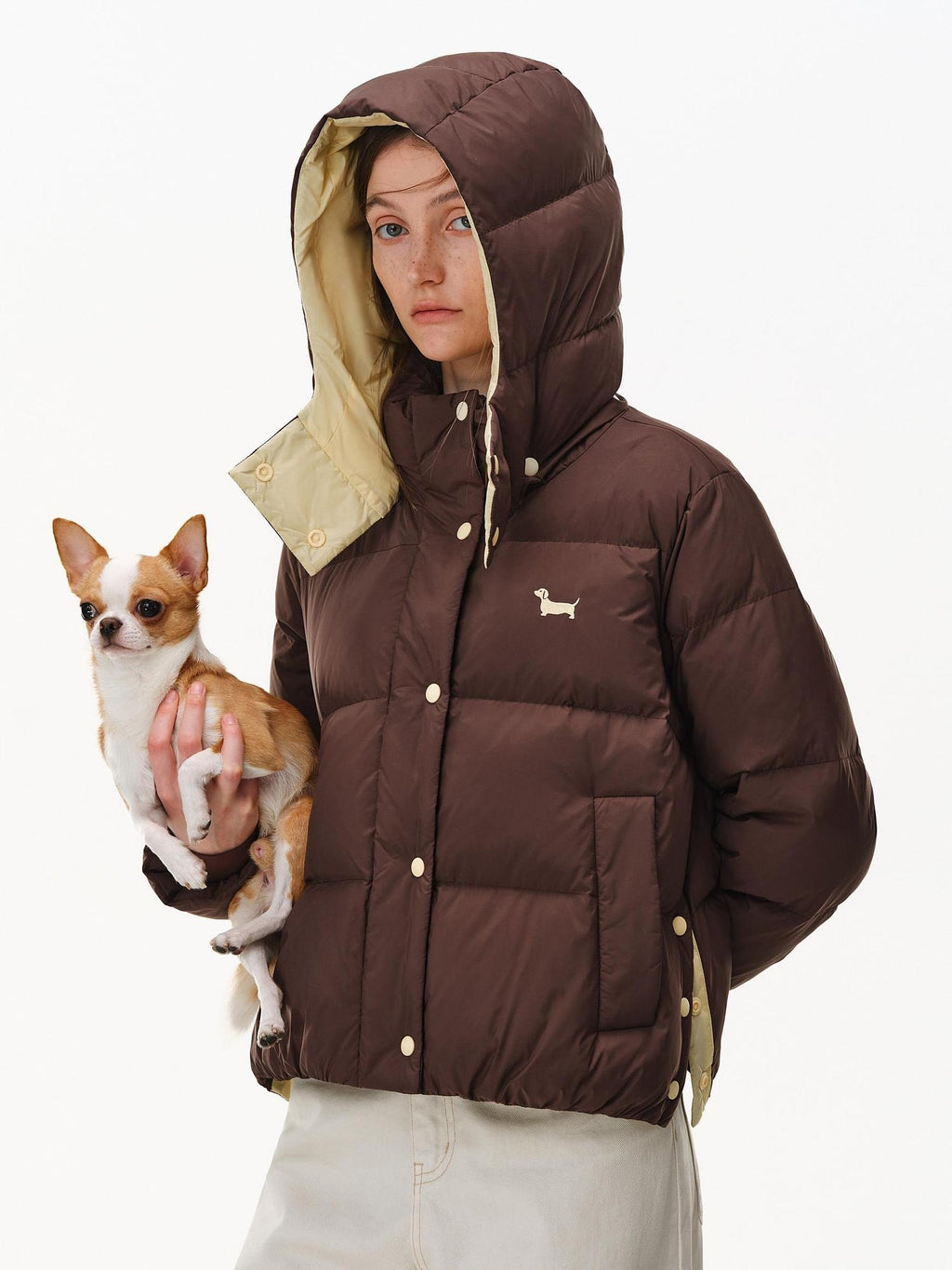 PCLP 90% White Duck Down Thick Breathable Hooded French Style Women Zip Down Jacket