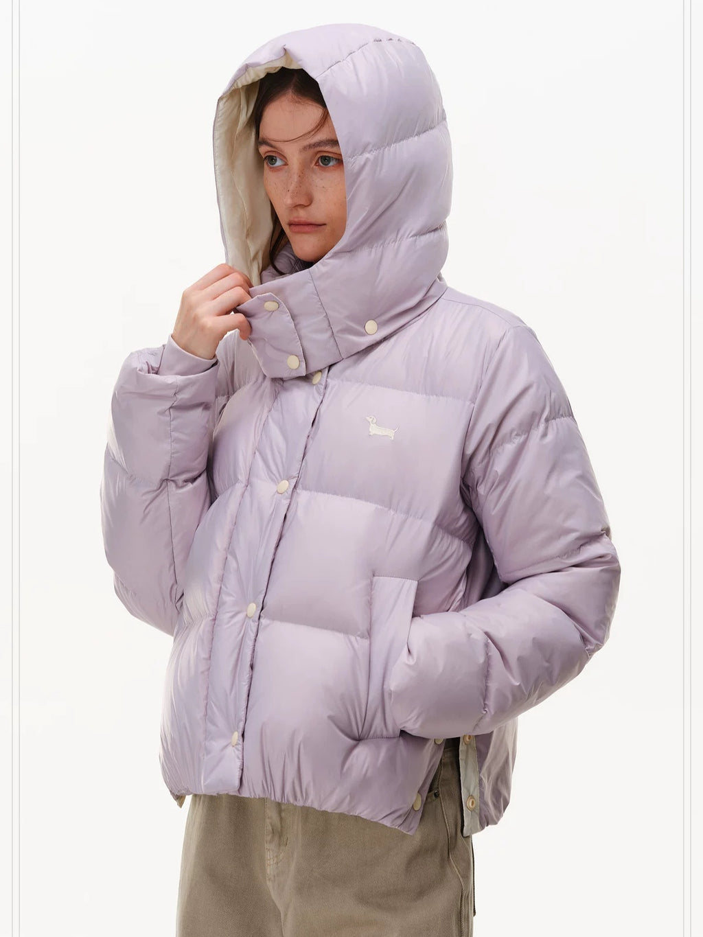PCLP 90% White Duck Down Thick Breathable Hooded French Style Women Zip Down Jacket