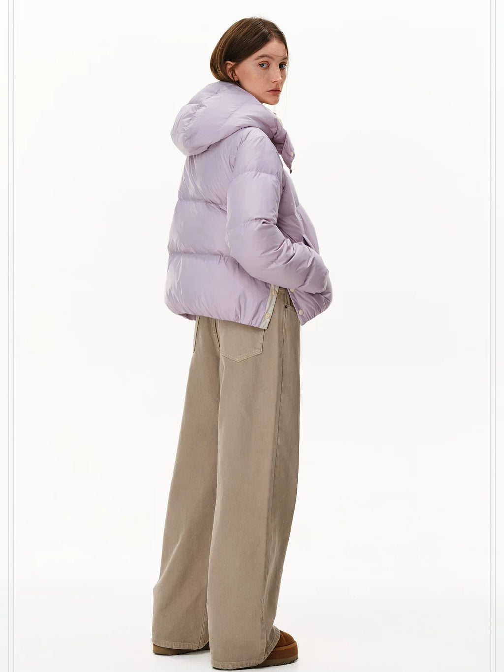 PCLP 90% White Duck Down Thick Breathable Hooded French Style Women Zip Down Jacket