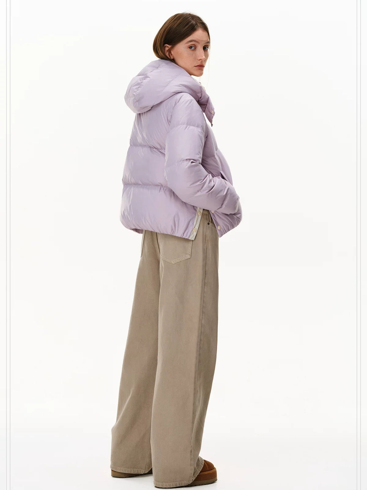 PCLP 90% White Duck Down Thick Breathable Hooded French Style Women Zip Down Jacket