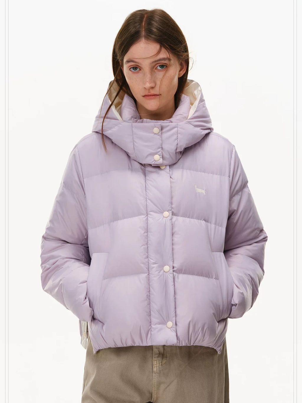 PCLP 90% White Duck Down Thick Breathable Hooded French Style Women Zip Down Jacket