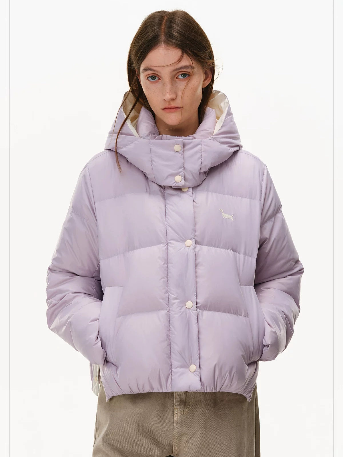 PCLP 90% White Duck Down Thick Breathable Hooded French Style Women Zip Down Jacket