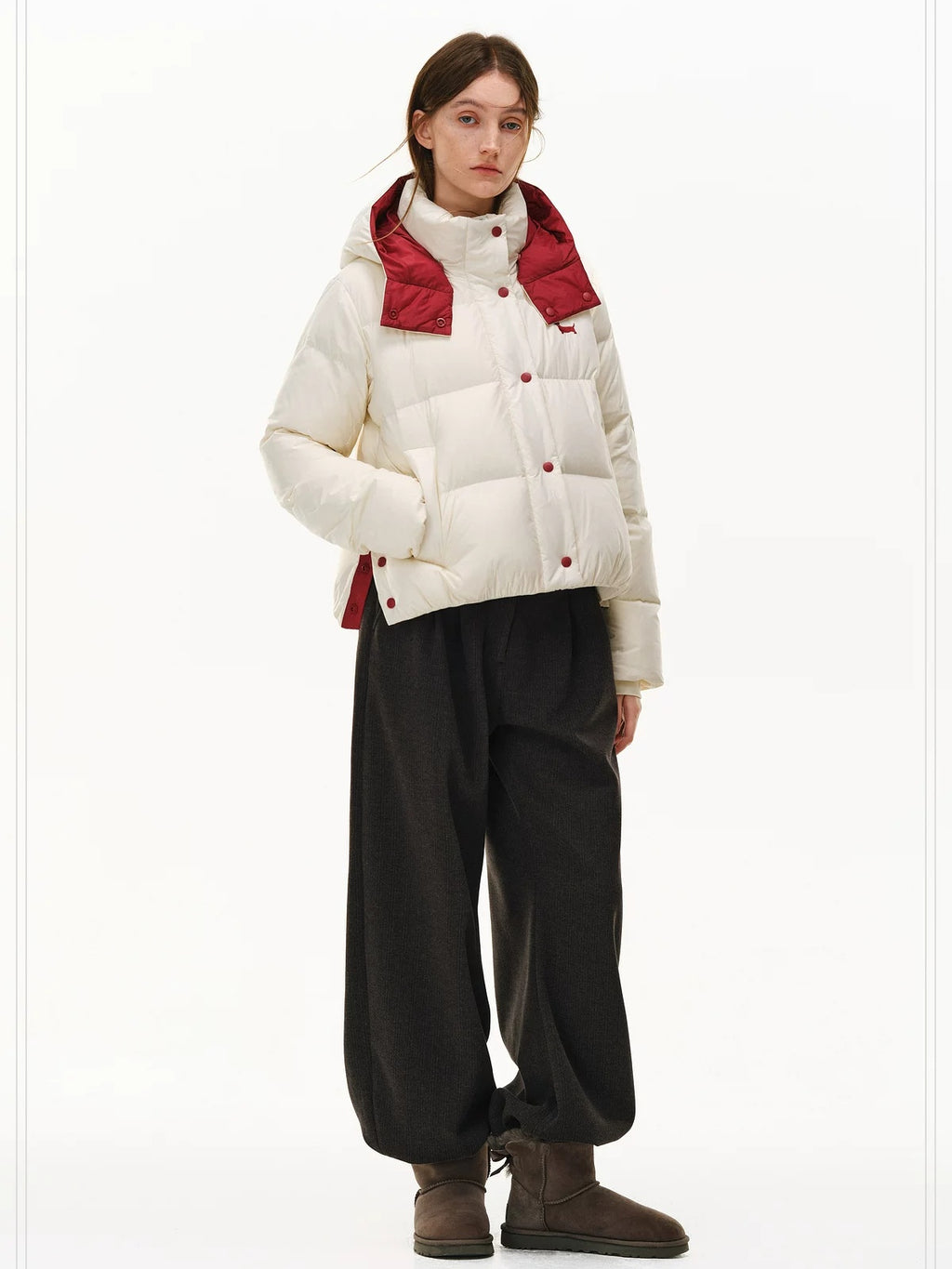 PCLP 90% White Duck Down Thick Breathable Hooded French Style Women Zip Down Jacket