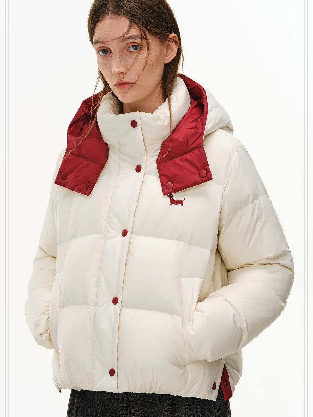 PCLP 90% White Duck Down Thick Breathable Hooded French Style Women Zip Down Jacket