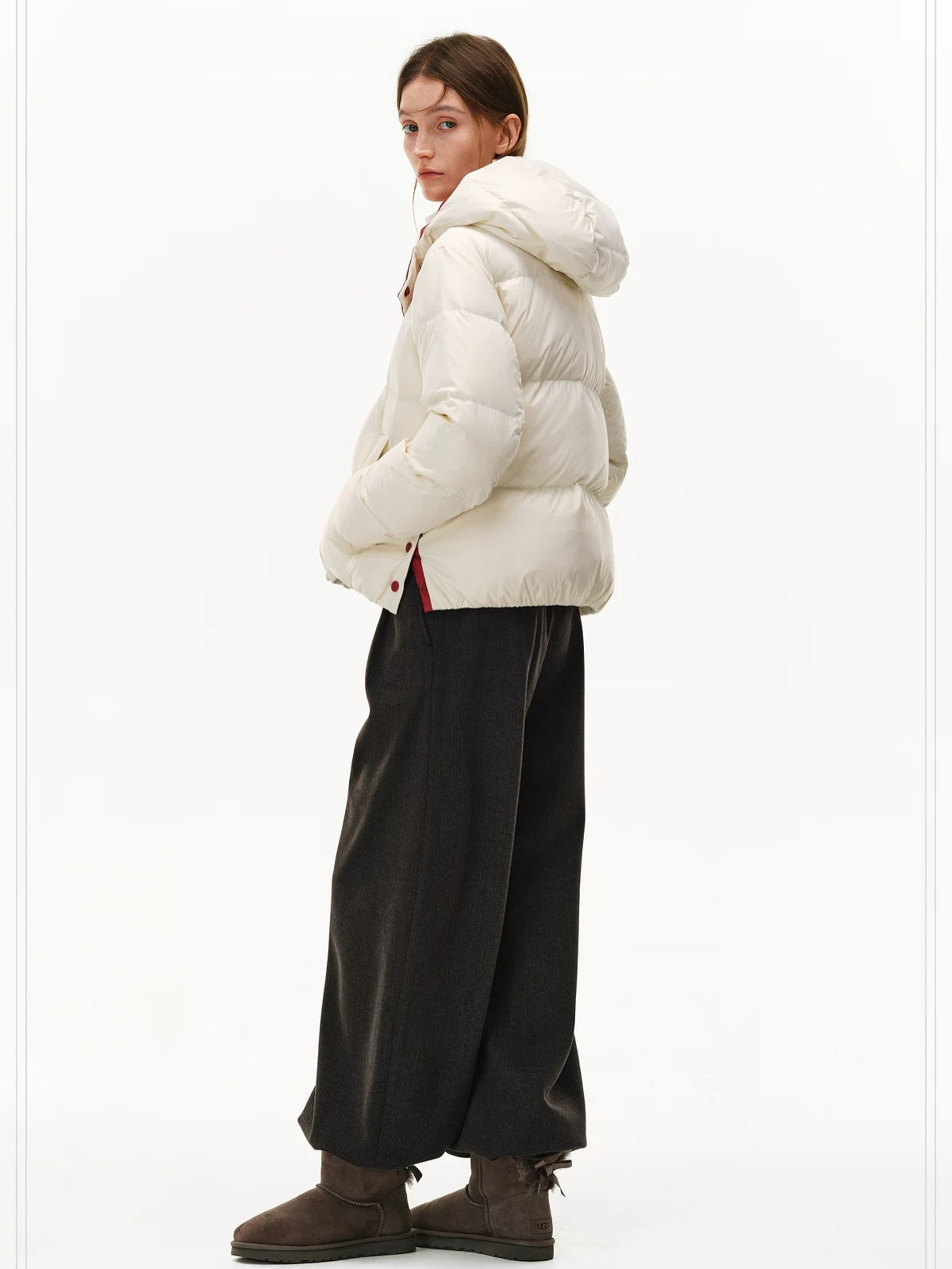 PCLP 90% White Duck Down Thick Breathable Hooded French Style Women Zip Down Jacket