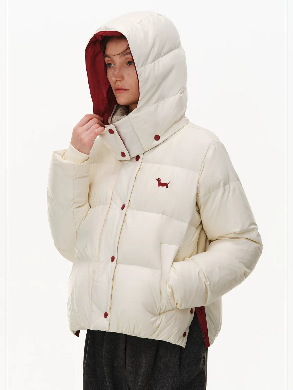 PCLP 90% White Duck Down Thick Breathable Hooded French Style Women Zip Down Jacket