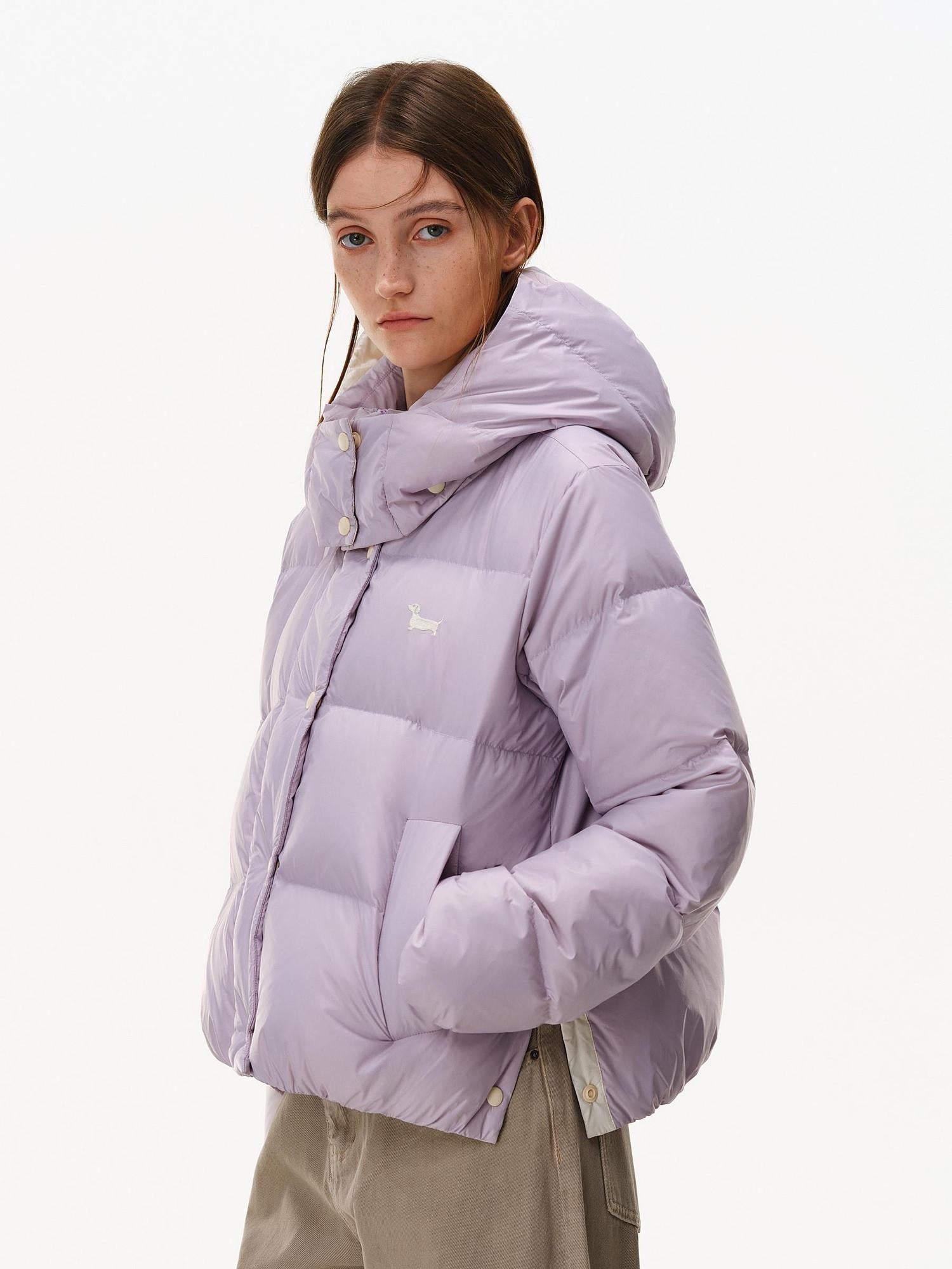 PCLP 90% White Duck Down Thick Breathable Hooded French Style Women Zip Down Jacket