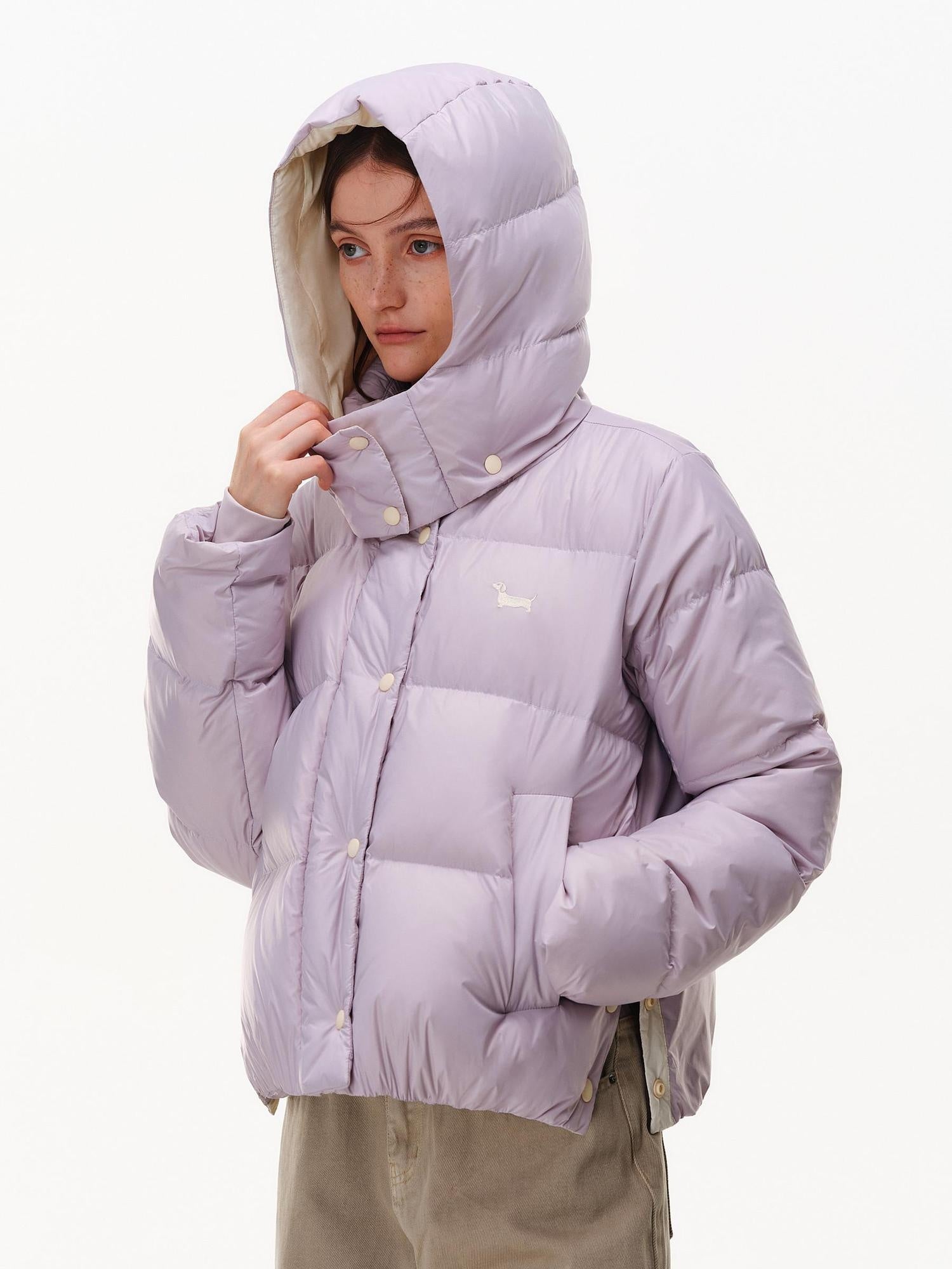 PCLP 90% White Duck Down Thick Breathable Hooded French Style Women Zip Down Jacket