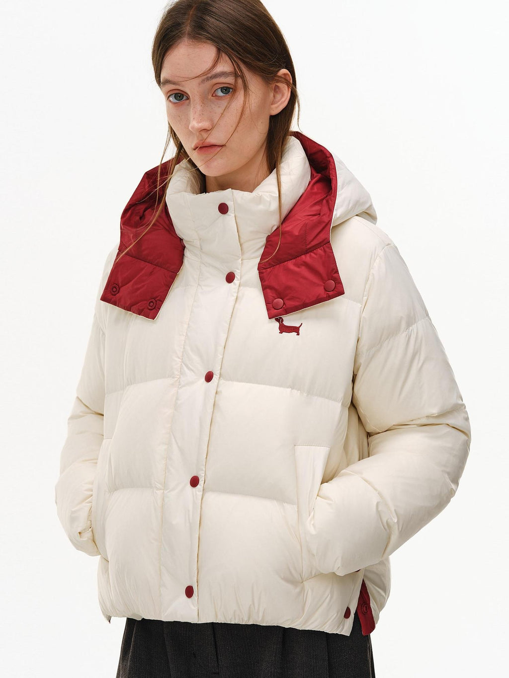 PCLP 90% White Duck Down Thick Breathable Hooded French Style Women Zip Down Jacket