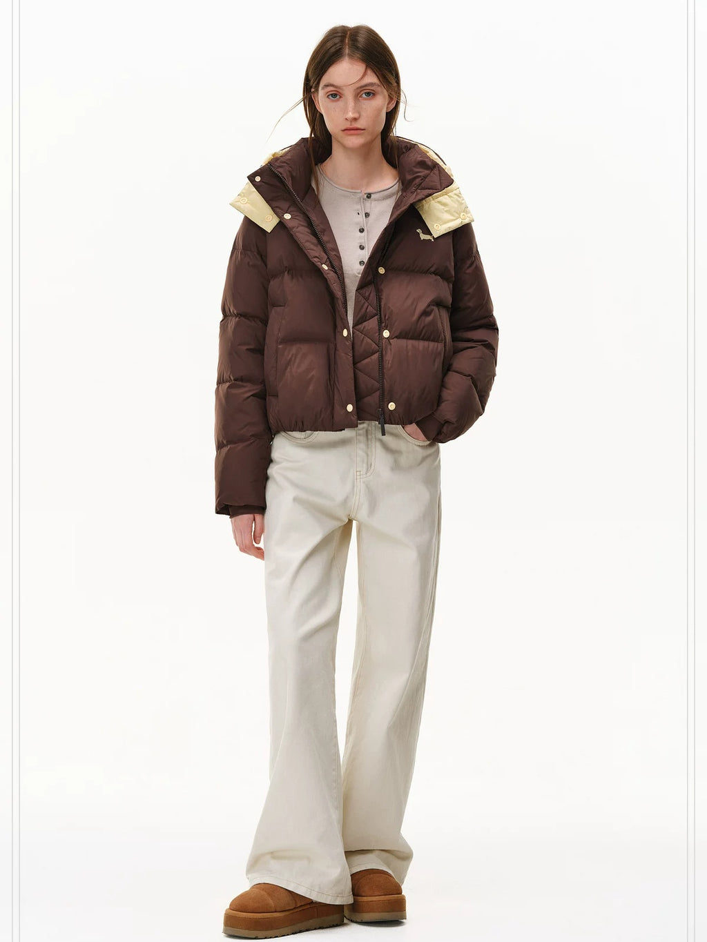 PCLP 90% White Duck Down Thick Breathable Hooded French Style Women Zip Down Jacket