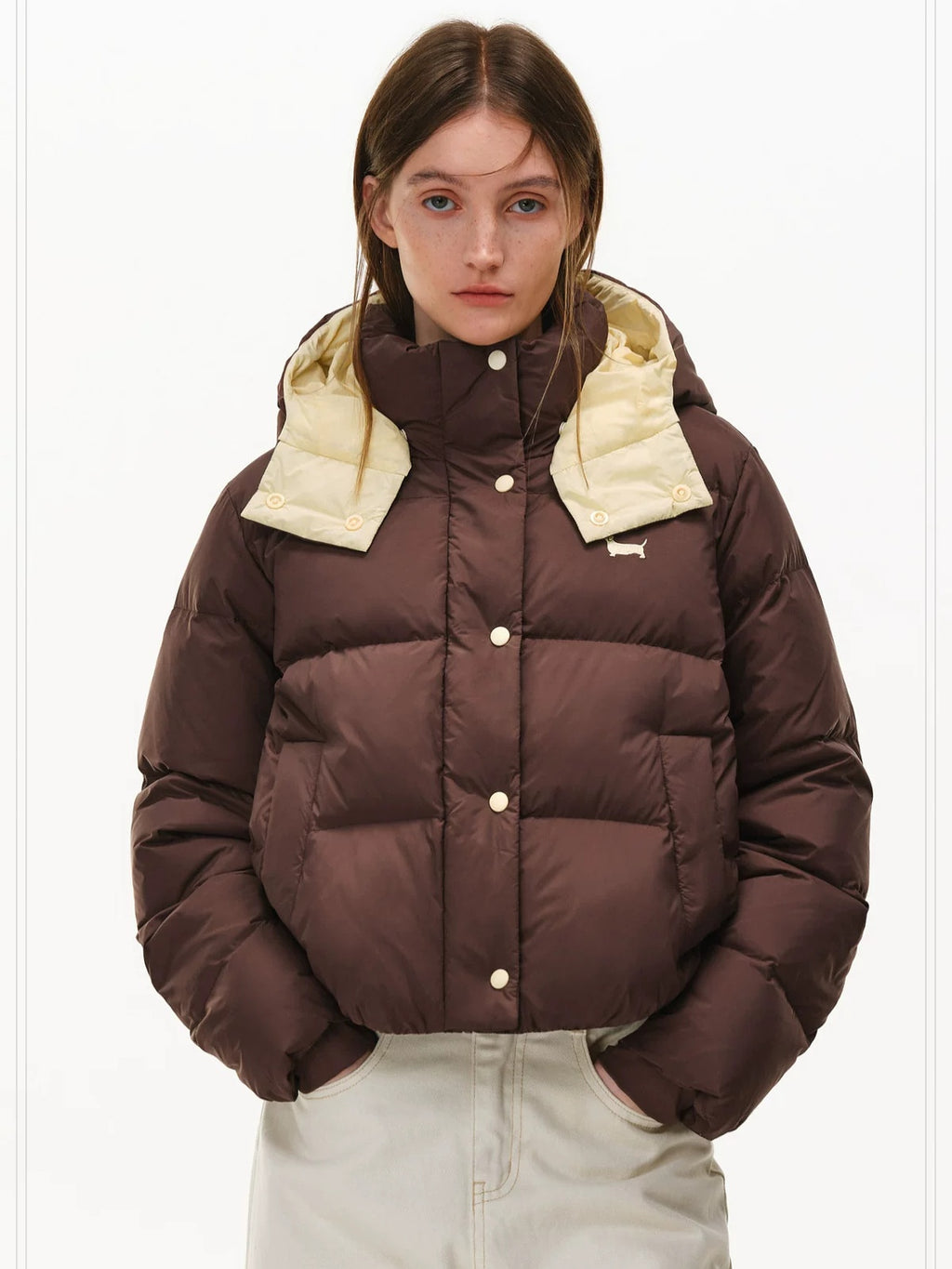 PCLP 90% White Duck Down Thick Breathable Hooded French Style Women Zip Down Jacket