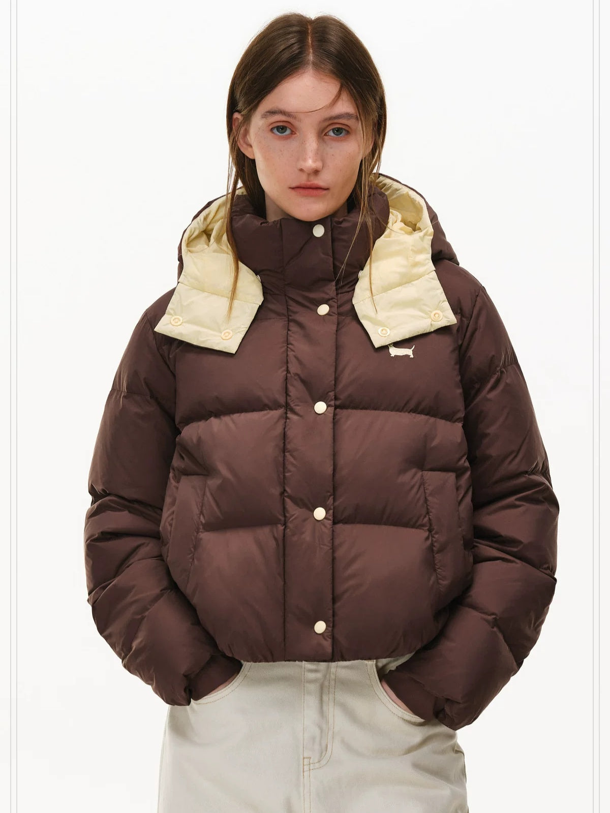 PCLP 90% White Duck Down Thick Breathable Hooded French Style Women Zip Down Jacket