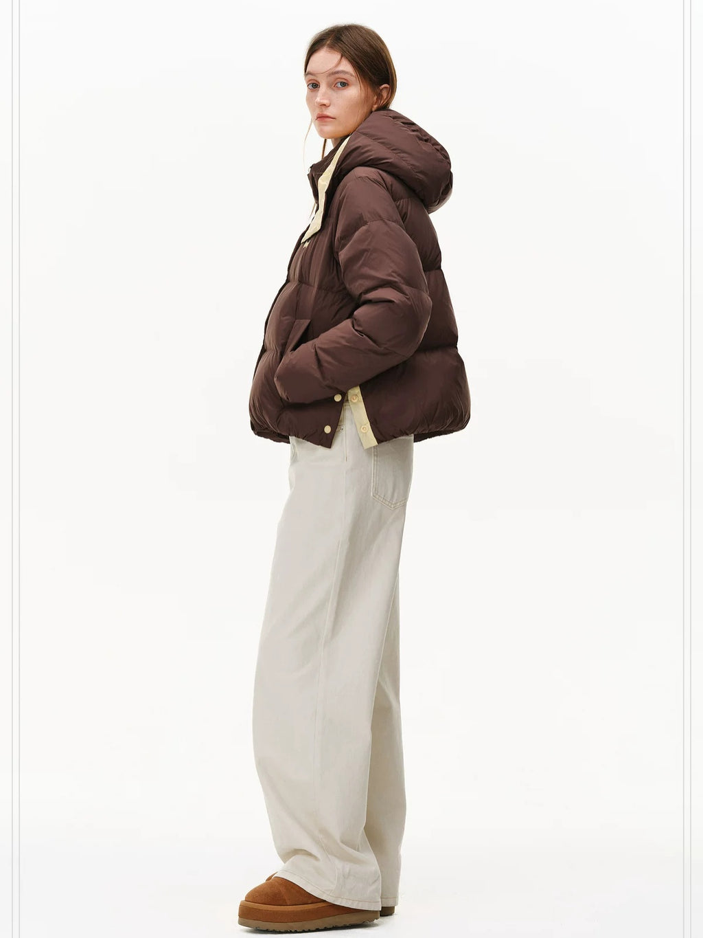 PCLP 90% White Duck Down Thick Breathable Hooded French Style Women Zip Down Jacket