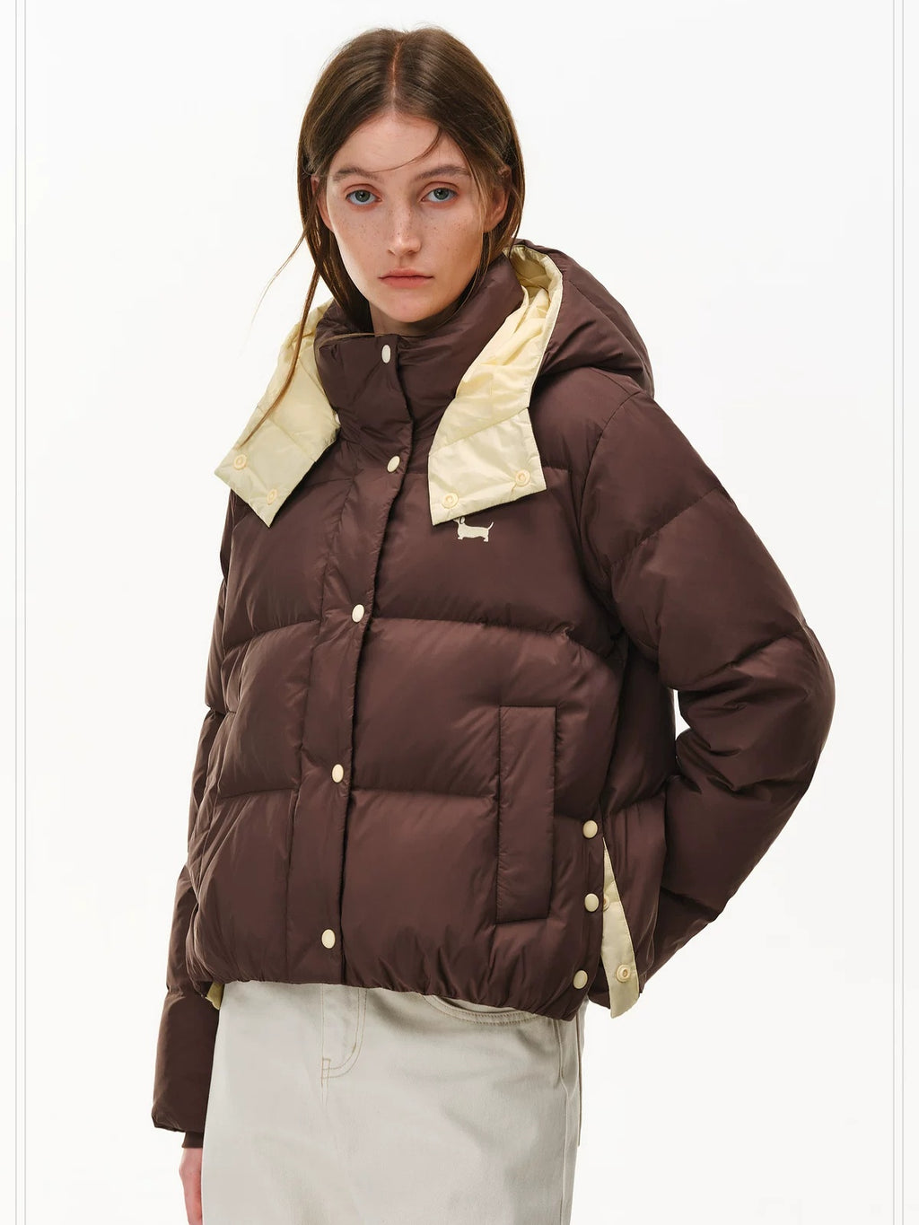PCLP 90% White Duck Down Thick Breathable Hooded French Style Women Zip Down Jacket