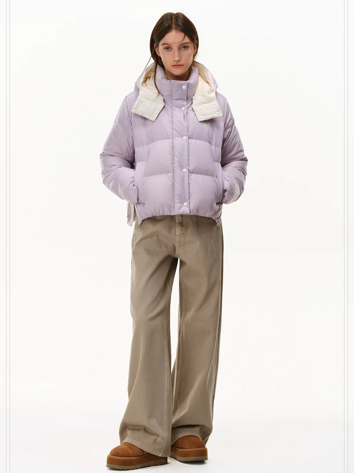 PCLP 90% White Duck Down Thick Breathable Hooded French Style Women Zip Down Jacket