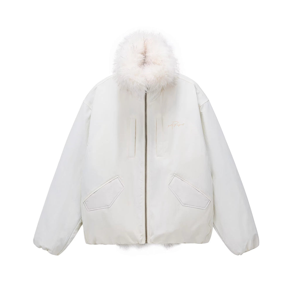 PCLP_90%_White_Duck_Down_Thick_Fur_Collar_Patchwork_Regular_Fit_Women_Down_Jacket_MISSTT