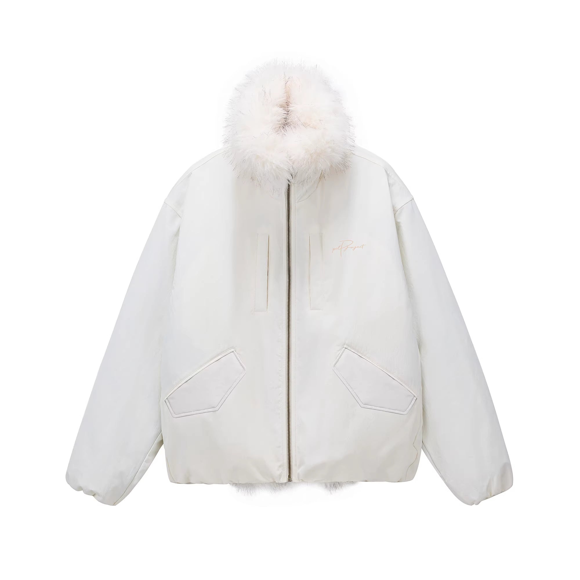 PCLP_90%_White_Duck_Down_Thick_Fur_Collar_Patchwork_Regular_Fit_Women_Down_Jacket_MISSTT