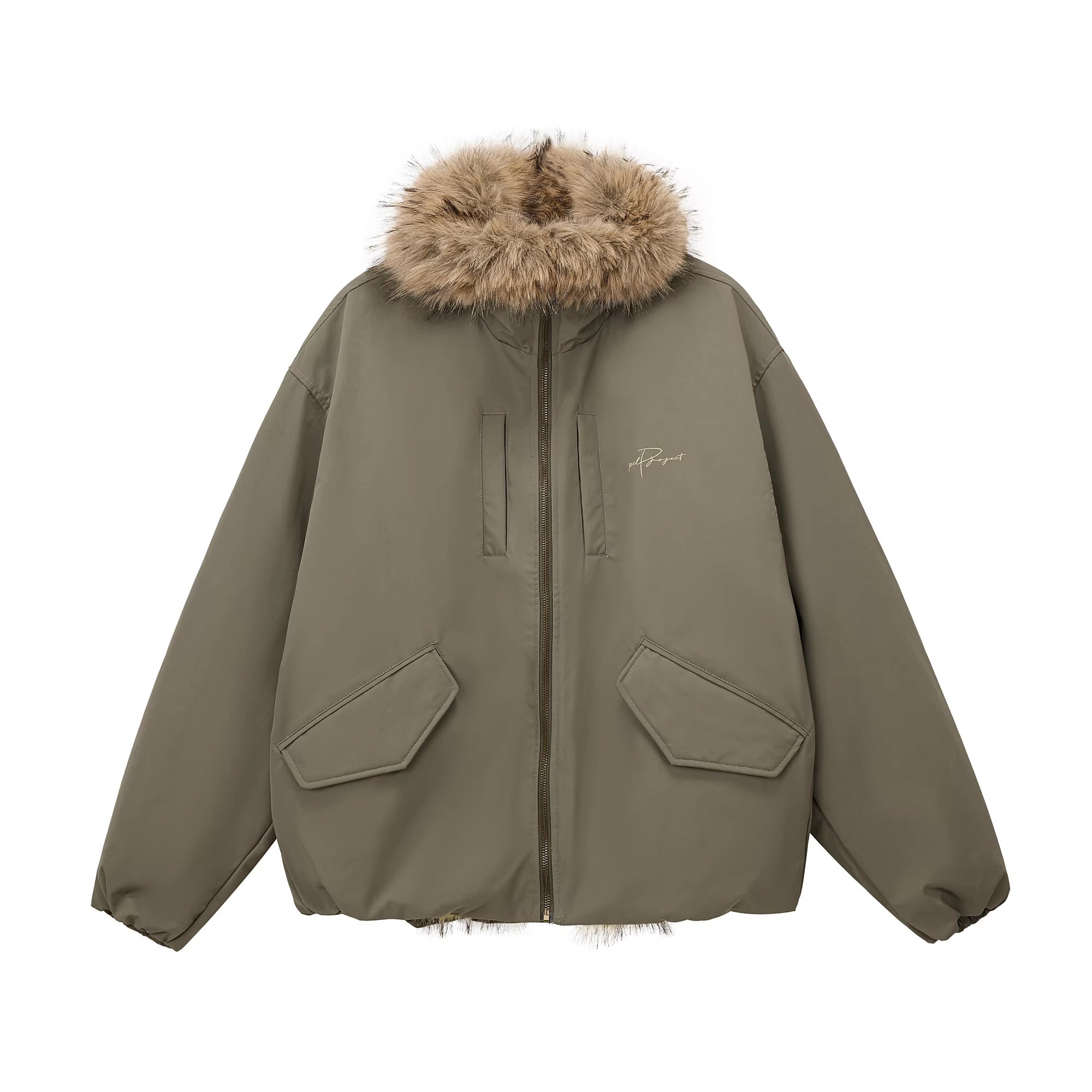 PCLP_90%_White_Duck_Down_Thick_Fur_Collar_Patchwork_Regular_Fit_Women_Down_Jacket_MISSTT