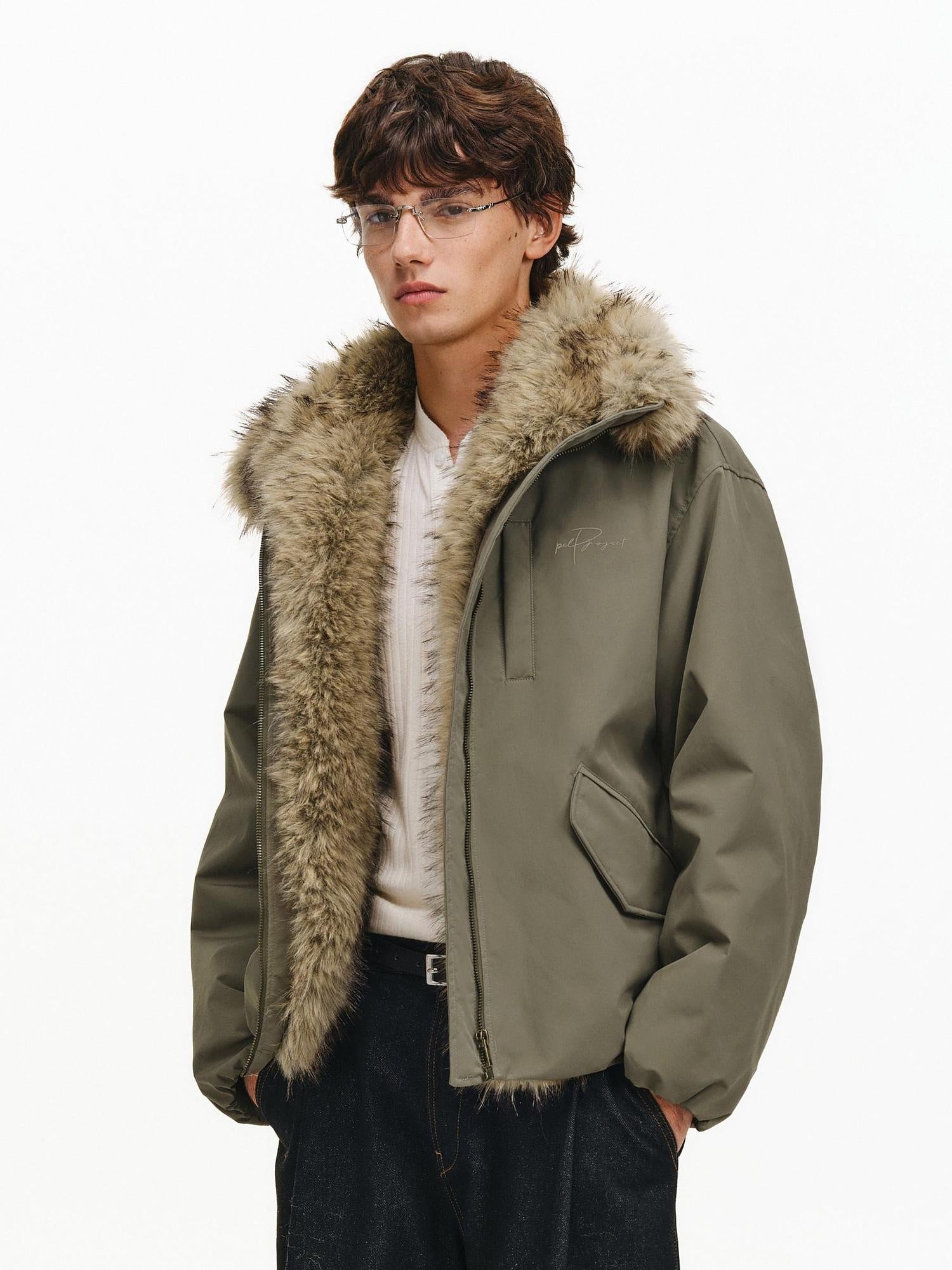 PCLP 90% White Duck Down Thick Fur Collar Patchwork Regular Fit Women Down Jacket