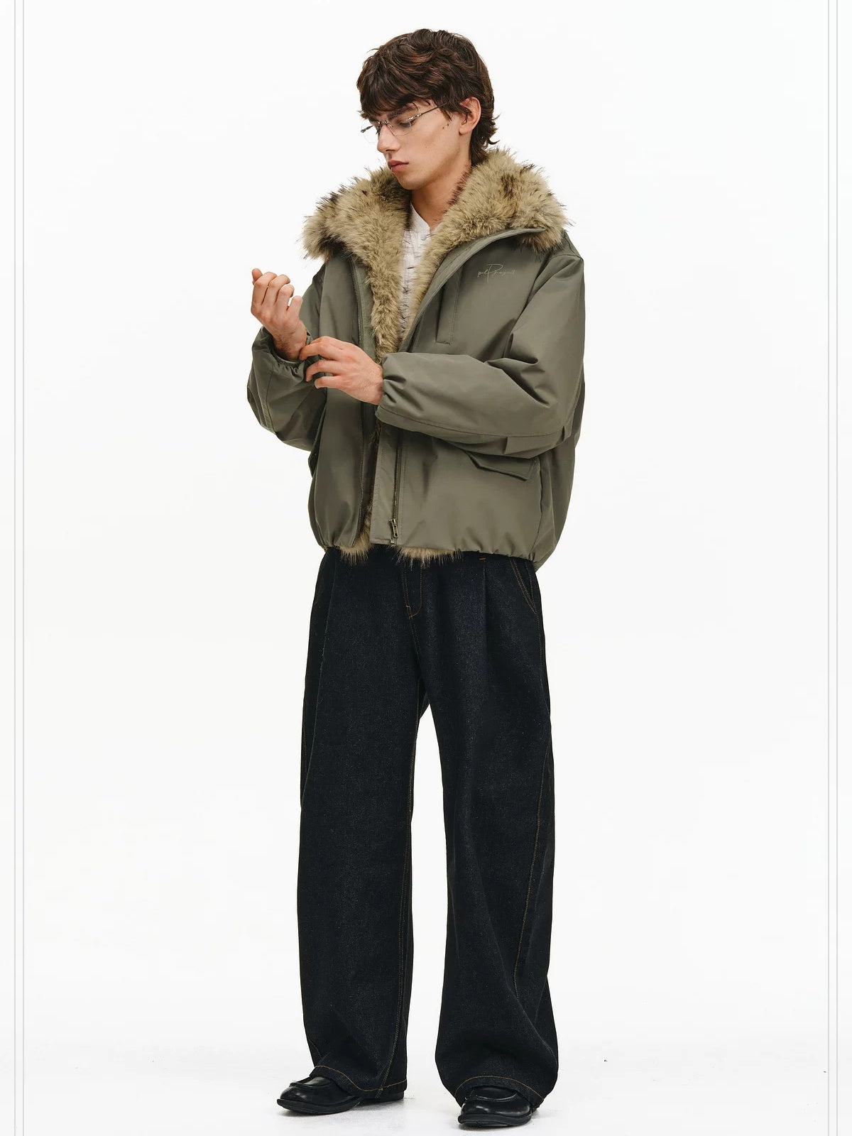 PCLP 90% White Duck Down Thick Fur Collar Patchwork Regular Fit Women Down Jacket